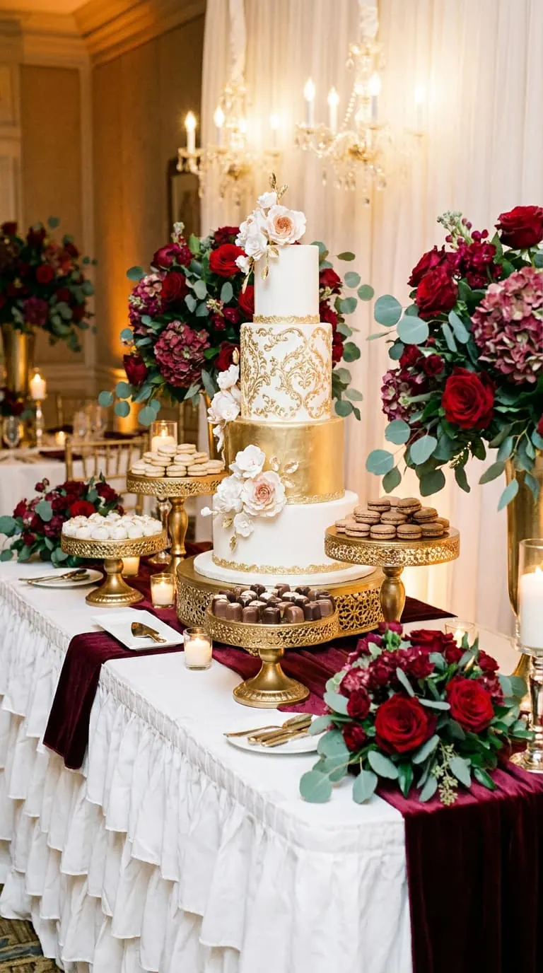 Mesa de doces e bolo decorada